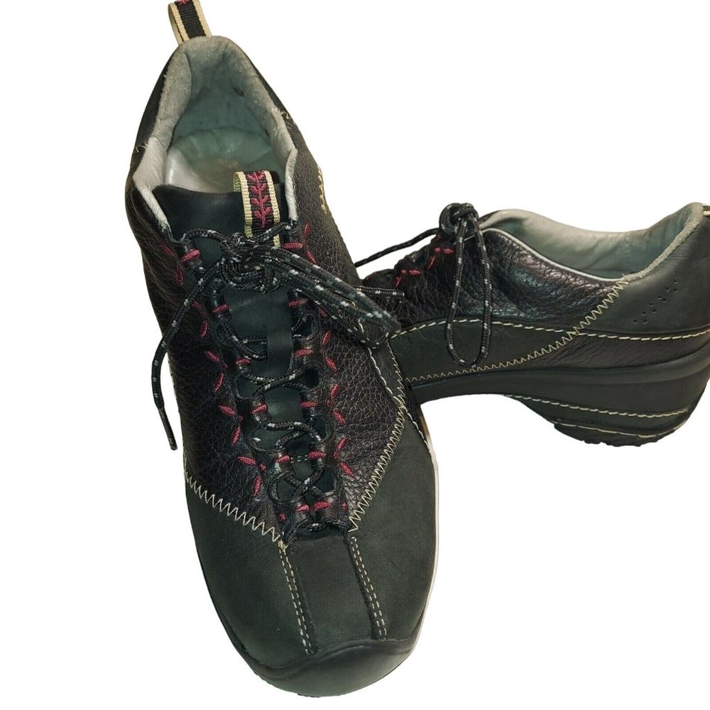 Jambu Womens Shoe Size 9.5M Black Leather Lace Up Low Top Red top Stitching